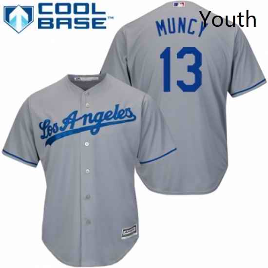 Youth Majestic Los Angeles Dodgers 13 Max Muncy Authentic Grey Road Cool Base MLB Jersey